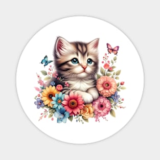 A cat decorated with beautiful colorful flowers. Magnet